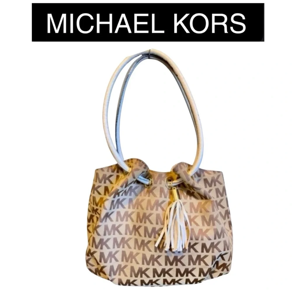 MICHAEL KORS Signature Jacquard Brown/Tan/Vanilla Handbag, GUC